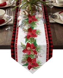 Christmas Poinsettia Flower Pine Cône Table de Tableau de la table de mariée Table de la décoration de mariage Couverture Décorations de Noël pour Table de la maison 211117