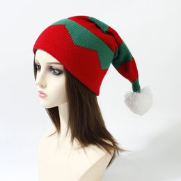 Kerstmis pompom gebreide hoed voor volwassene en kinderen winter rode groene beanie chidlren xmas haakbonnet mama baby santa warme hoed