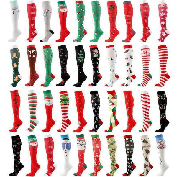 Calcetines de presión navideños para hombre y mujer, calcetín de compresión deportivo