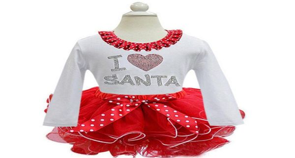 Vestido de princesa de Navidad Vestido de tutú de encaje para niñas Vestidos de puntos estampados de Papá Noel Trajes de manga larga de dibujos animados para bebés Ropa para niños pequeños 9804642
