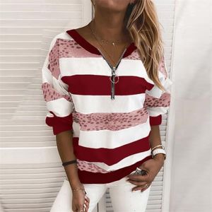 Kerstafdruk Tops Autumn Winter Elegante mode O-Neck Zip Blouse Shirts Women Casual Long Sleeve pullover Streetwear 5xl 210308