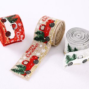 Arcs de guirlande de rubans de toile de jute imprimés de Noël pour la décoration de Noël d'emballage cadeau 3 couleurs au choix
