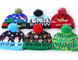 Kerstgedrukte kindergebreid hoed met led winter warme kleurrijke lichten volwassen kinderen jongens grils Halloween Santa Crochet Hats DF269