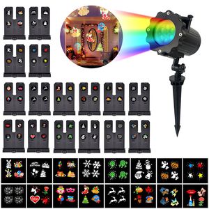 Luces de proyector de Navidad 16PCS Patrón Efectos LED Césped a prueba de agua Luz de paisaje con 16 diapositivas Iluminación dinámica para Navidad Fiesta de Halloween