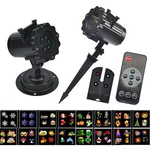 Kerst Projector Lights LED-effecten 16-pieces Patroon Waterdicht instelbaar landschapslicht met 16 dia's dynamische verlichting voor X-MAS Holloween Party