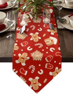 Christmas rouge Gingerbread Man Linen Table coureurs commode carbaye décor de table de table à manger réutilisable Décoration de Noël