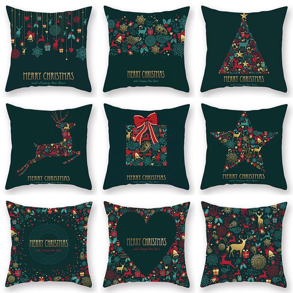 Noël rouge vert taie d'oreiller housse de canapé coussin maison de Noël 45 * 45 cm peau de pêche velours taie d'oreiller de Noël T3I51373