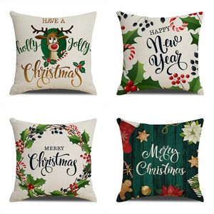 Kerstmis Red Linnen Hugkussen Case Amazon Hot Stijl Vakantiehuis Decoratie Kussensloop Cartoon Letter Rugleun Taille Sofa Kussen Cover Auto Shop Wholesale Custom