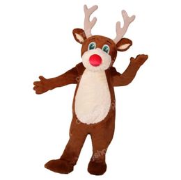 Christmas Red Nose Deer Mascot Costume de haute qualité Cartoon Characon Offits Halloween Carnival Robe Suits Taille d'anniversaire de taille adulte tenue extérieure