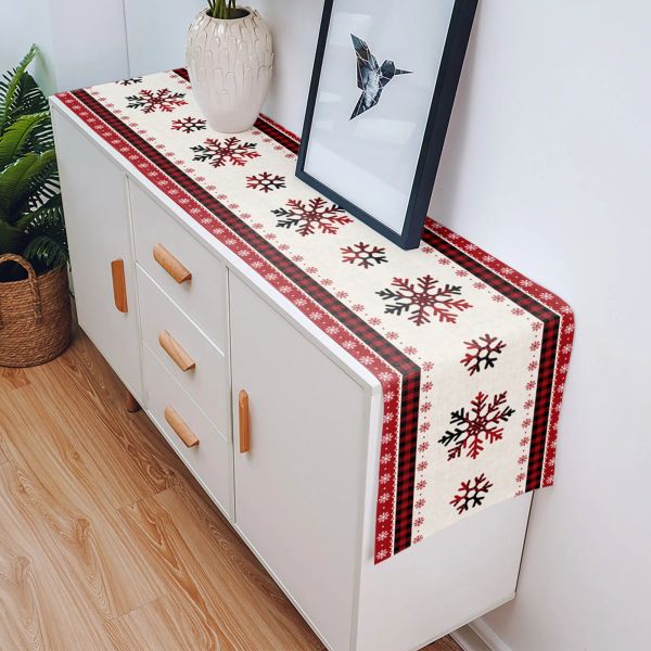 Christmas Red Plaid Snowflake Linen Dining Table Runner Home Wedding Decor Decor Table Table Runner pour table à manger Navidad 2023