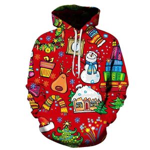 Noël Rouge Père Noël Bonhomme de neige Elk Sweats à capuche pour hommes Automne Hiver 3D Imprimé Mode Sweatshirts Loisirs Hip Hop Y2k Vêtements 231220