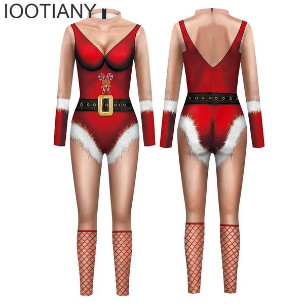 Medias rojas de Navidad, disfraz de Cosplay estampado, mono Sexy, mono nuevo, ropa de fiesta de Carnaval para adultos, Monos de Mujer de Navidad