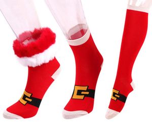 Chaussettes rayées rouges et blanches de Noël avec bordure en fourrure Cadeau drôle de vacances Chaussettes mi-claf en coton mignon Chaussettes en coton d'hiver Cuisse