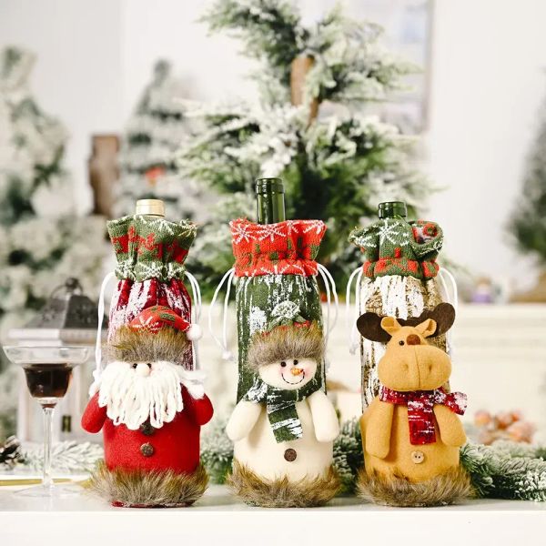 Bolsas navideñas para cubrir botellas de vino tinto, decoración navideña, fiesta en casa, Papá Noel, embalaje navideño nuevo