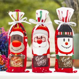 Noël rouge bouteille de vin couvre sacs père noël bonhomme de neige ornements maison dîner Table décorations cadeaux de noël