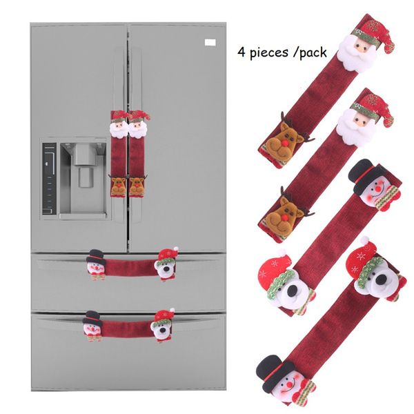 Couvercle de poignée de réfrigérateur de noël, porte de four de réfrigérateur, décorations de noël, père noël bonhomme de neige, décor de cuisine du nouvel an, 4 pièces/paquet