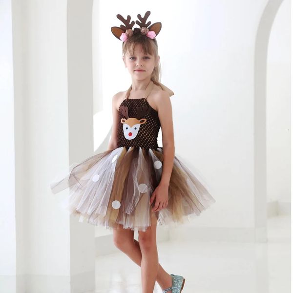 Robe Tutu de noël pour filles, en Tulle, motif cerf de dessin animé, robes de fête pour enfants, Costume de noël pour filles, 240318