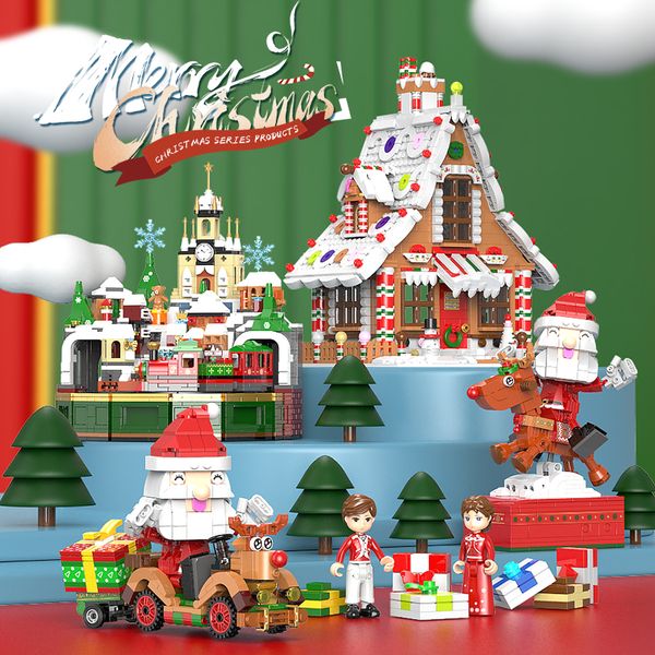 Christmas Reindeer Santa Claus Building Building Bloums Toys Construction Toy Plastic Toy Tyt