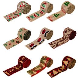 Ruban de Noël Ribbon Diy Fabric Fournitures Ribbons de jute imprimés Flake de neige pour les cadeaux Emballage Couronnage Artisanat RRC88