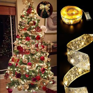 Ruban de noël LED, guirlande lumineuse, décorations de noël, décoration d'arbre de noël, pendentif, cadeau, double ruban en or chaud