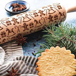 Kerst Deegrollen Rots Sneeuwvlok Elanden Houten Rolling Embossing Bakken Taart Decoreren Gereedschappen Koekjes Keuken Accessoires HKD230828