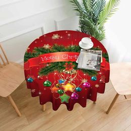 Kerstronde tafelkleed 60 inch sneeuwvlokken Holly groene dennenkap rood waterdichte polyester tafelkleed tafel cover 231221