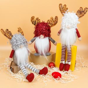 Navidad Rudolf Decoración Navidad Astas de patas largas Barba Enano Muñeca sin rostro Viejo Muñecas Adornos Navidad LLA10543