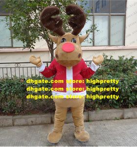 Kerst Rudolph Mascot -kostuum The Red Nosed Reindeer Deer Adult Cartoon Character Upmarket Upscale Image Publicity ZZ9503