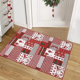 Tapis de couloir de Noël en patchwork de Noël pour couloir, vacances de Noël, décoration de chambre à coucher, tapis de sol lavable en machine