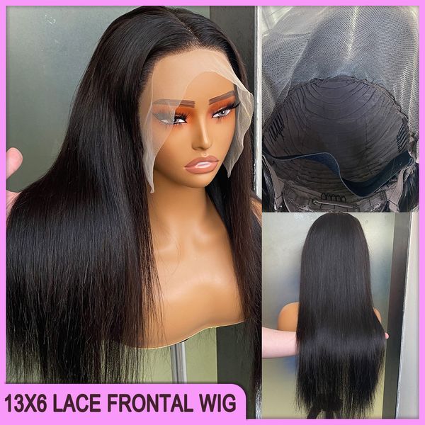 Venta de Navidad Peluca frontal de encaje transparente 13x6 recta sedosa negra natural brasileña india peruana malasia 18 pulgadas 100% cabello humano virgen Remy MAS05