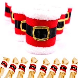 Kerst Santa Claus Belt Gesp Servet Ringen Bruiloft Banket Diner Decor Servet Servetalte Houders Tafeldecoraties JK1910XB