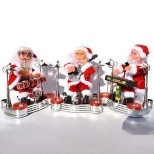 Navidad Santa Claus Muñeca Adorno de Navidad Electric Christmas Santa Claus Music Instrument tocando adornos de fiesta de juguete