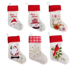 Chaussettes de Noël Père Noël Bonhomme de neige Sac cadeau Broderie Bas de Noël Arbre Décoration suspendue pour décoration de fête Ornements 6 styles DD639