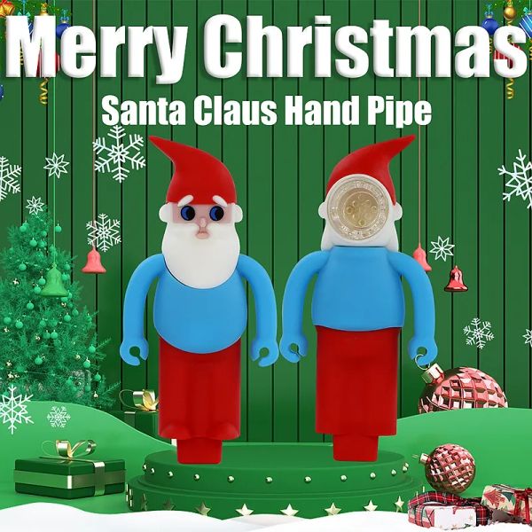 Navidad Santa Claus Cuchara Pipas Vidrio Quemador de aceite Pipa Fumar Hookah Tabaco Color Mini Pipas pequeñas Tubo recto Silicona LL