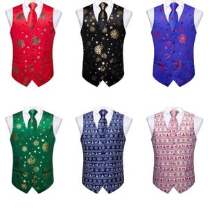 Kerstmis Santa -clausule Rood Vest voor man Family Party Clothing Elk Candy Cane Snowman Print Waistcoat Pocket Square manchetjes Set 240312