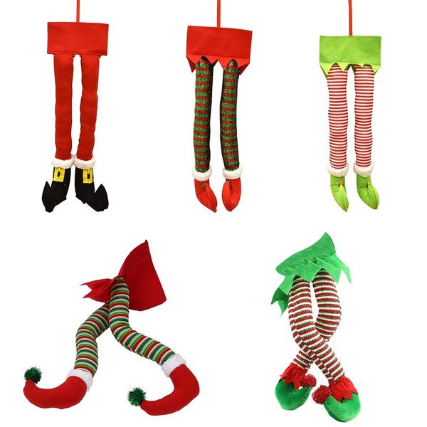 Jambes d'elfe de père noël en peluche pieds en peluche avec chaussures ornement décoratif d'arbre de noël décoration de noël ornements de maison sxjun16