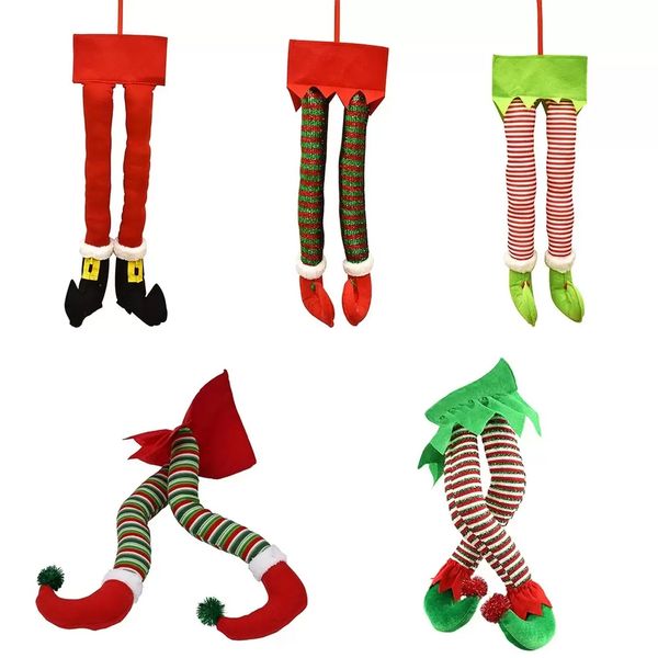 Jambes d'elfe du Père Noël de Noël Piets en peluche avec des chaussures Arbre de Noël Ornement décoratif décoration de Noël Ornements de maison 0922