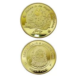 Kerst Santa Gift Coin Collectible Metal Gold Ploated Souvenir Wensen Coin North Pole FY3608 0811