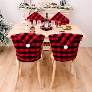 Noël Santa Hat chaise couvre Buffalo Plaid Table à manger chaise housses vacances cuisine décor à la maison RRC156