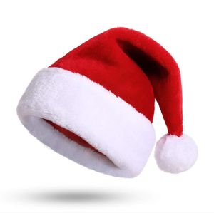 Chapeau de père noël de luxe en peluche, rouge, blanc, velours corail épais, pour enfants, adultes, hommes et femmes