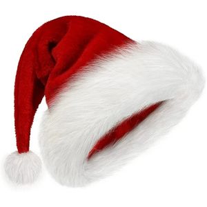 Chapeau de père noël en peluche pour enfants et adultes, décorations de noël en velours corail épais rouge blanc