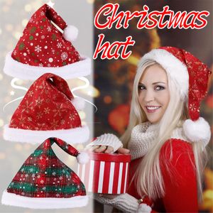 Kerstmis Santa Hoeden voor Vrouwen Mannen Winter Dikke Plaid Snowflake Cap Festival Home Xmas Navidad Party Decoratie Geschenken A40