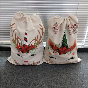 Bolsa de regalo de caramelo de lona grande de Navidad para niños Sacos de Papá Noel Bolsas de cordón de color rojo verde 08