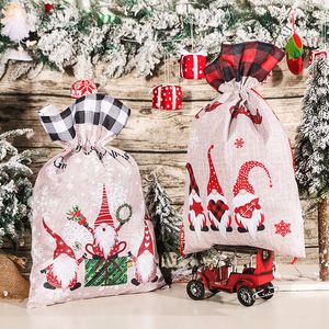 Christmas Santa Sack Sacs-cadeaux avec cordon de cordon Gnome Buffalo Plaid des vacances FAVORS DÉCORATIONS DE LA MAISE KDJK2111