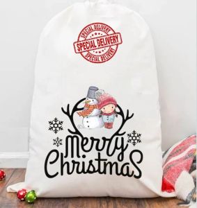 Christmas Santa Sack Large Christmas Canvas Gift Bag snoepzakjes met trekkoord Herbruikbare gepersonaliseerde beste cadeaus voor kerstpakketopslag