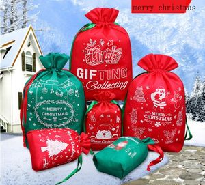 Noël Santa Sack Non-tissé sacs-cadeaux Bonbons Biscuits Cadeau Sac Cordon De Rangement Pack Avec Bonhomme De Neige Arbre Décorations De Noël