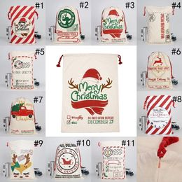 Kerst Santa Sacks canvas katoenen tassen grote zware drawstring cadeau tassen gepersonaliseerde festival feest kerstversiering FY4249