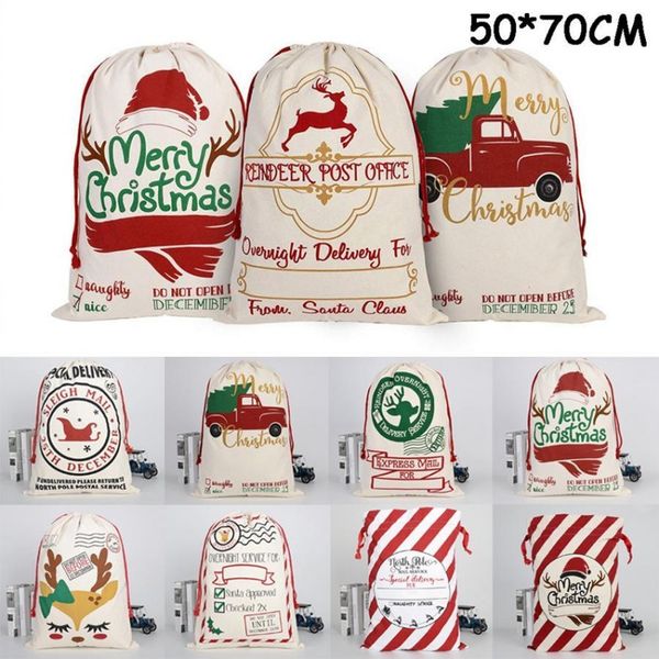 Sacs de Père Noël de Noël Sacs en toile de coton Grands sacs-cadeaux à cordon lourd biologique Décoration de fête de Noël personnalisée 2020 MZY