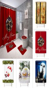 Kerstlandschap Gedrukte tapijtdouche Gordijn 4 -stuk toiletstoel Cover Floy Mat Badkamer Niet -slipmat badkamersets Douche Cur2513668