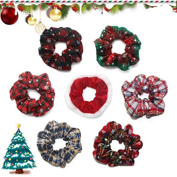 Scrunchies de Navidad Bandas de goma elásticas para el cabello Anillo de pelo de terciopelo Titular de cola de caballo de moda Mujeres Niñas Adornos de Navidad 7 diseños